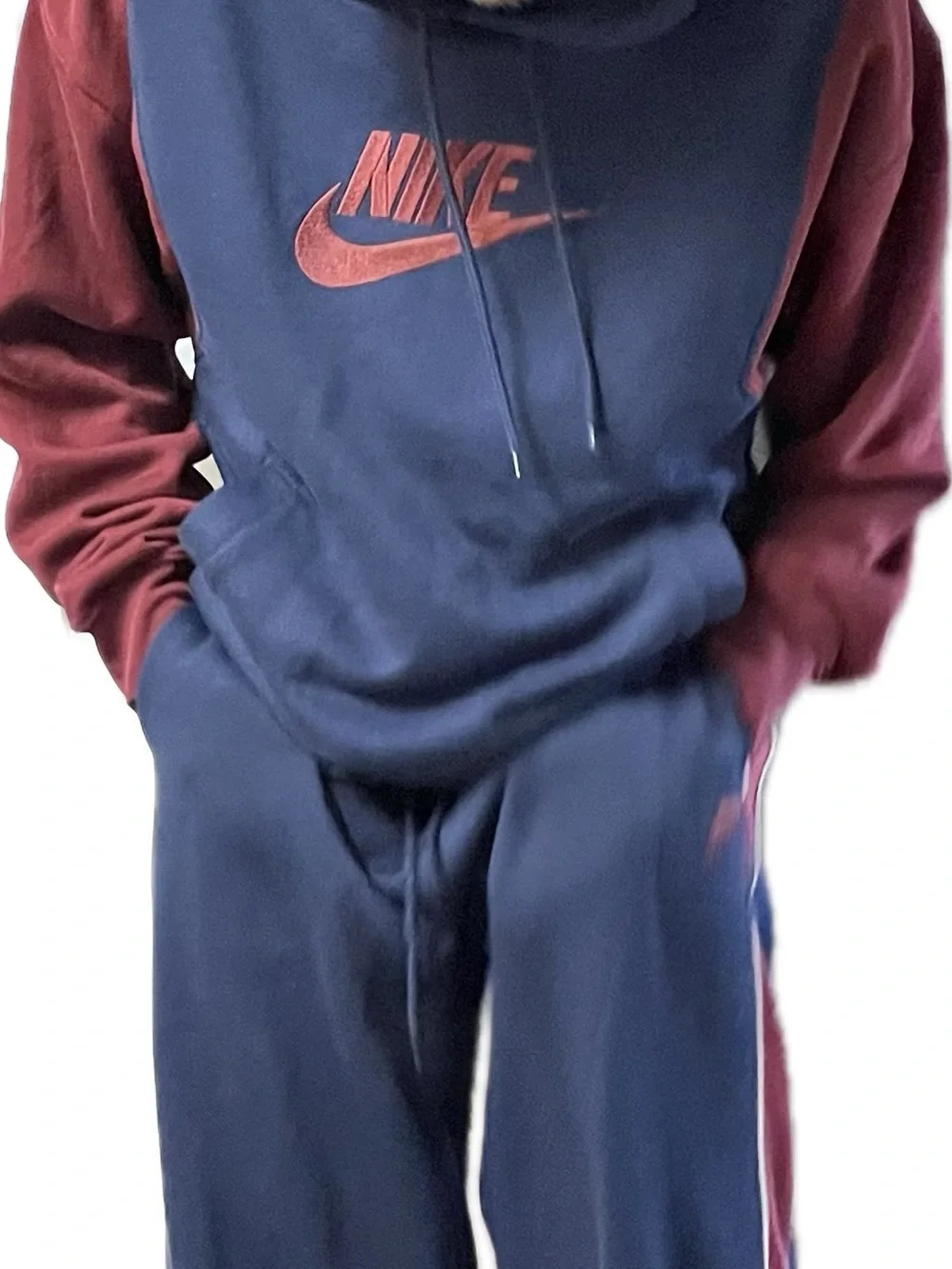 Nike Navy Maroon Two-Tone Hoodie and Joggers sweatsuit sweatpants hoodie set NWT
